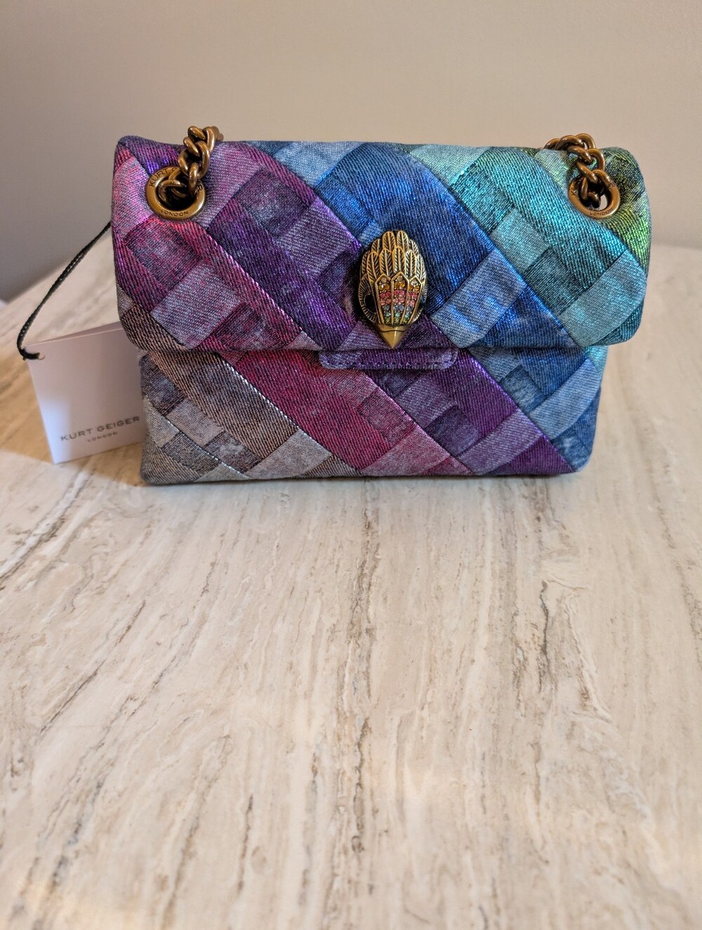Kurt Geiger Mini Kensington Multicolor Soft Denim Shoulder Bag Crossbody Bag